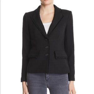 Karl Lagerfeld Fringe Trimmed Tweed Blazer - Black
